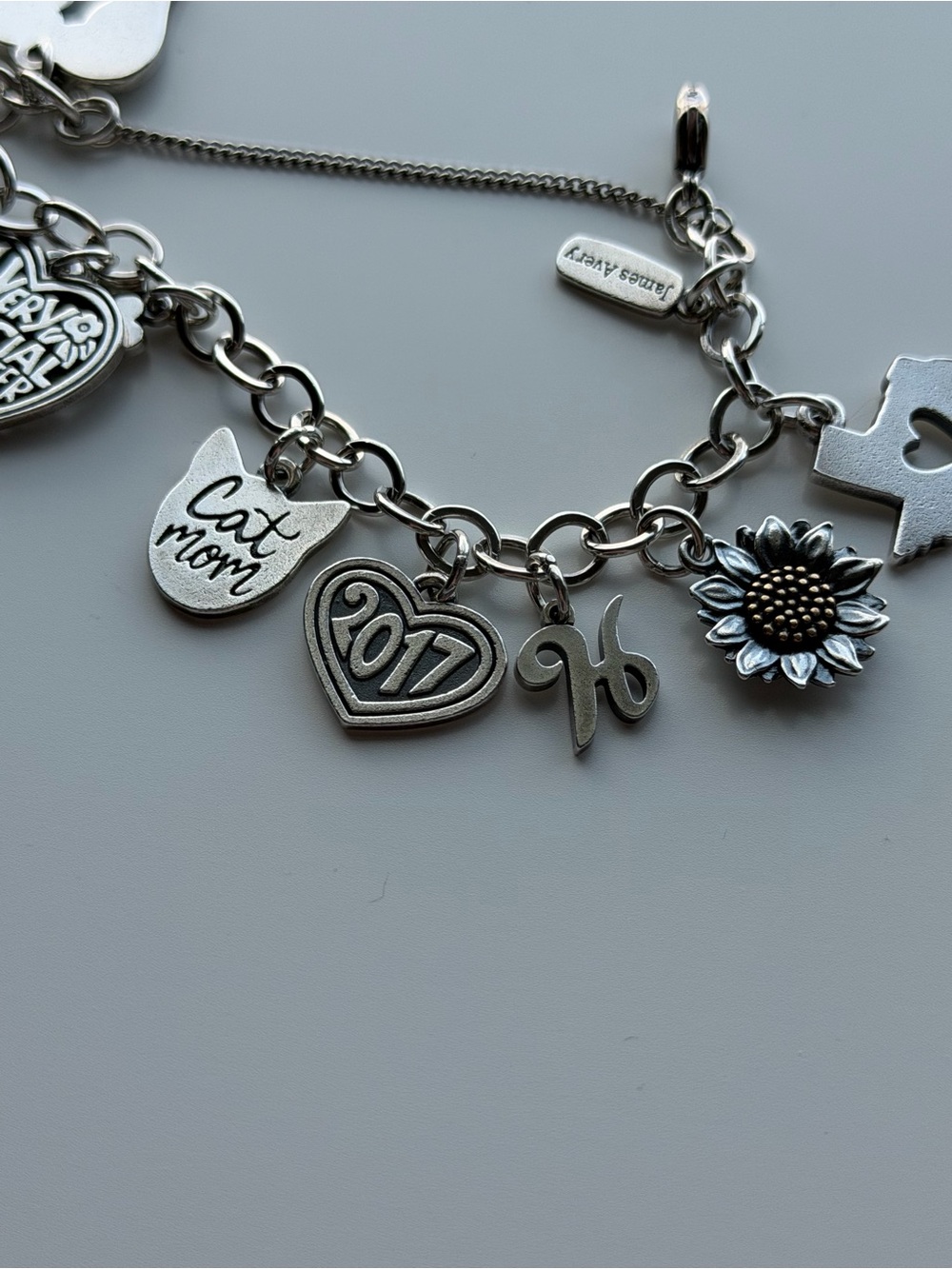 James Avery 925 Sterling Silver Charm Bracelet w/ P.S. I love you & Heart Charms - Picture 7 of 9